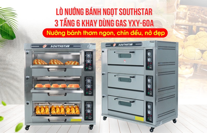 Lò nướng bánh ngọt dùng gas 3 tầng 6 khay Southstar