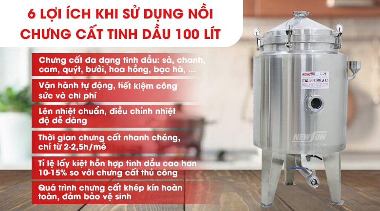 Lợi ích khi sử dụng nồi chưng cất tinh dầu 100 lít