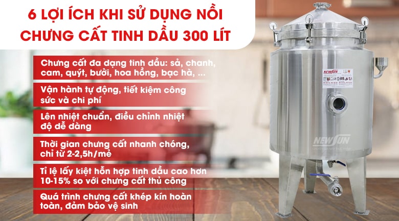 Lợi ích khi sử dụng nồi chưng cất tinh dầu 300 lít dùng điện NEWSUN Lợi ích khi sử dụng nồi chưng cất tinh dầu 300 lít dùng điện NEWSUN