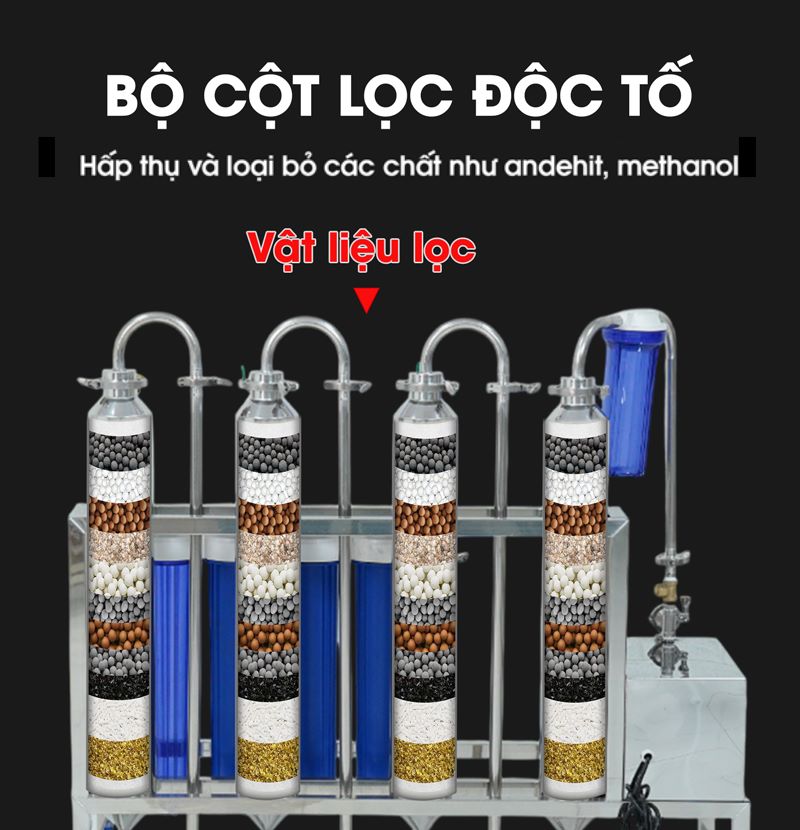 Bộ cột lọc độc tố giúp rượu êm, an toàn hơn