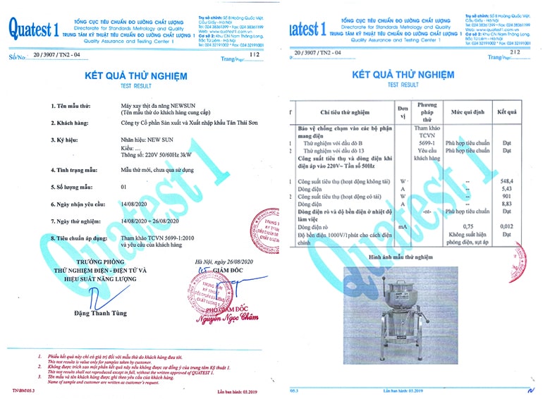 Giấy chứng nhận của Tổng Cục Tiêu Chuẩn Đo Lường Chất Lượng Việt Nam