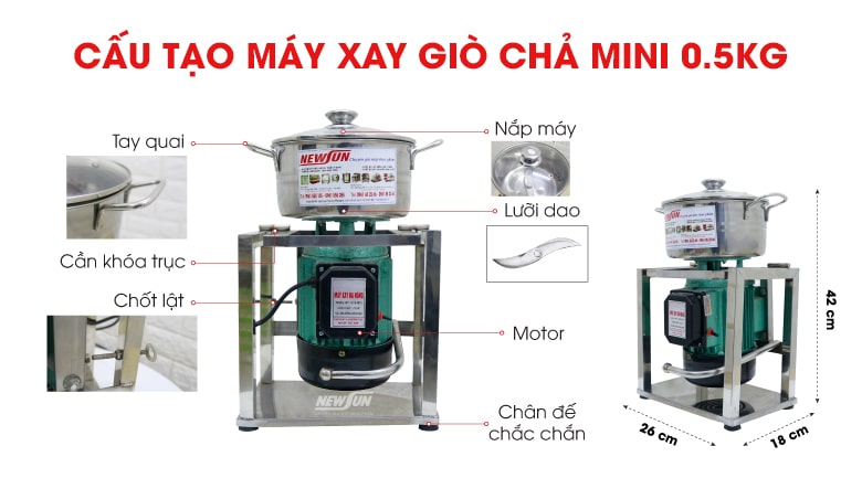 Cấu tạo máy xay giò chả mini 0,5kg NEWSUN Cấu tạo máy xay giò chả mini 0,5kg NEWSUN