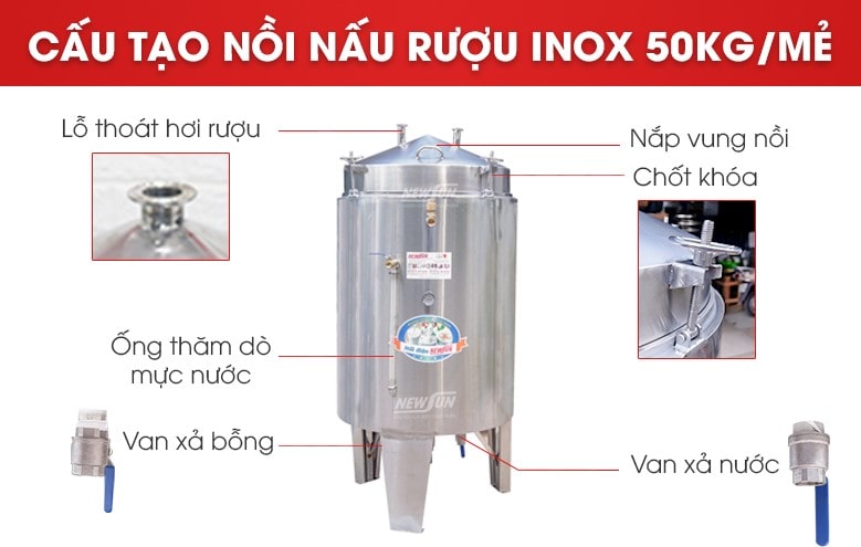 Cấu tạo nồi nấu rượu bằng điện