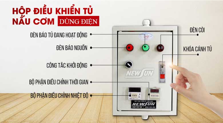 Thao tác điều chỉnh nhiệt độ và thời gian trên hộp điện