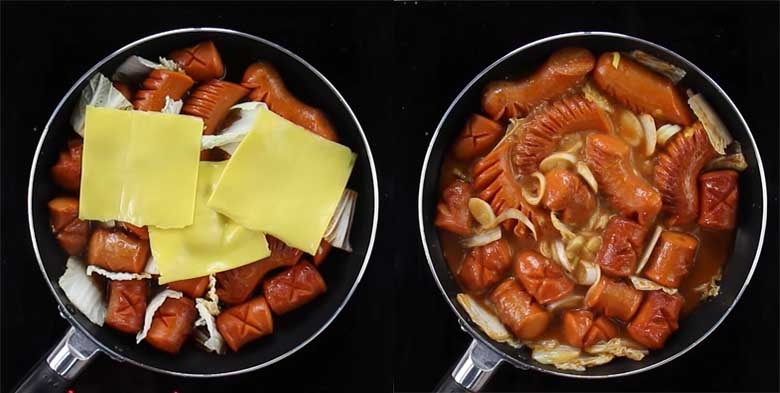 Chiên xúc xích cùng các nguyên liệu khác