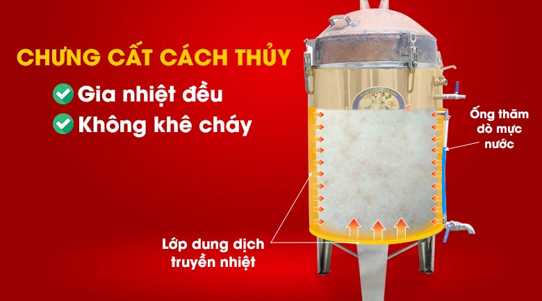 Cơm rượu không khê cháy với nguyên lý chưng cất cách thủy Cơm rượu không khê cháy với nguyên lý chưng cất cách thủy