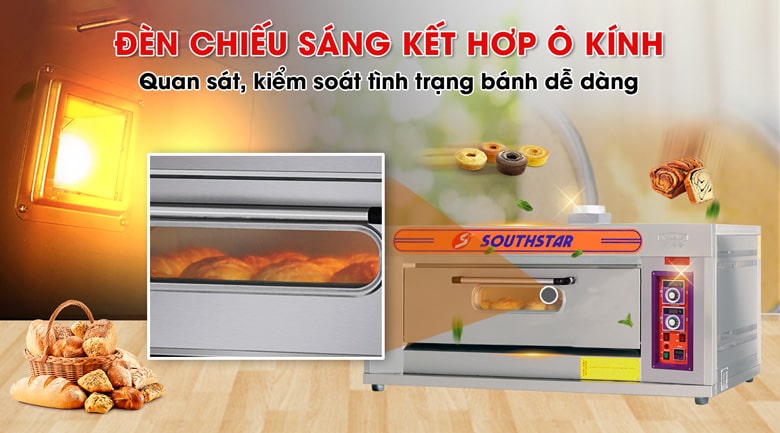 Đèn chiếu sáng và ô kính nhỏ quan sát trước cửa lò Đèn chiếu sáng và ô kính nhỏ quan sát trước cửa lò