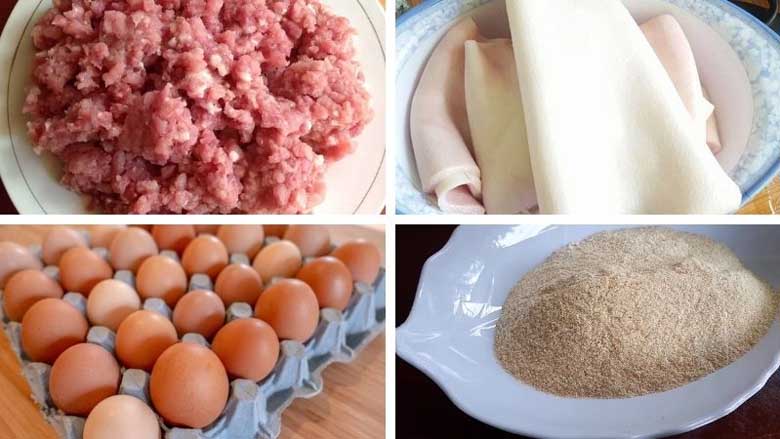 Nguyên liệu làm nem chua rán tẩm bột chiên xù Nguyên liệu làm nem chua rán tẩm bột chiên xù