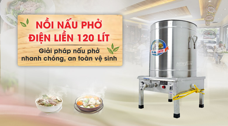 Nồi nấu phở điện liền nồi 120 lít NEWSUN Nồi nấu phở điện liền nồi 120 lít NEWSUN