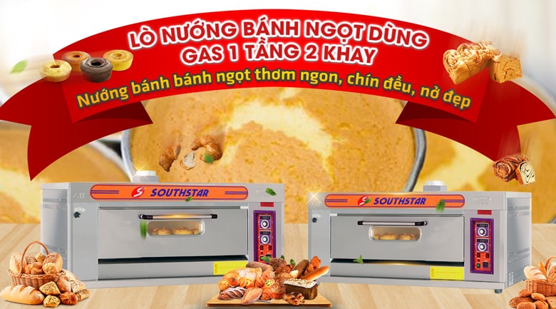 Lò nướng bánh ngọt dùng gas 1 tầng 2 khay Lò nướng bánh ngọt dùng gas 1 tầng 2 khay
