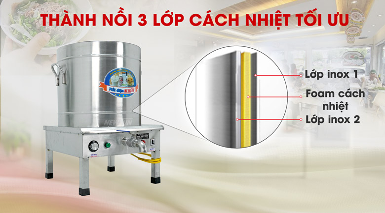 Thân nồi thiết kế 3 lớp cách nhiệt tốt Thân nồi thiết kế 3 lớp cách nhiệt tốt