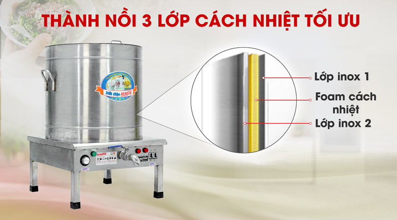 Thành nồi dày dặn có lớp cách nhiệt Thành nồi dày dặn có lớp cách nhiệt