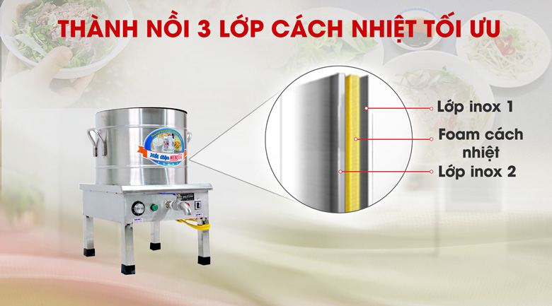 Thành nồi thiết kế 3 lớp cách nhiệt tối ưu Thành nồi thiết kế 3 lớp cách nhiệt tối ưu