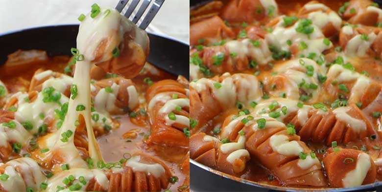 Món xúc xích sốt phô mai cay Hàn Quốc ngon tuyệt