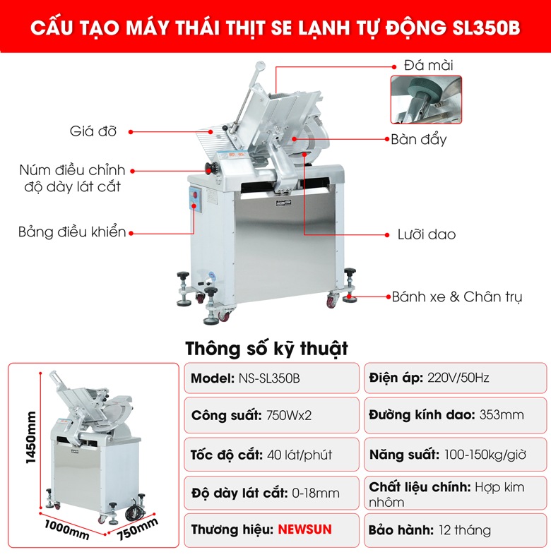 Cấu tạo máy thái thịt đông lạnh SL350B