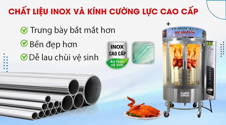Chất liệu inox cao cấp và kính cường lực