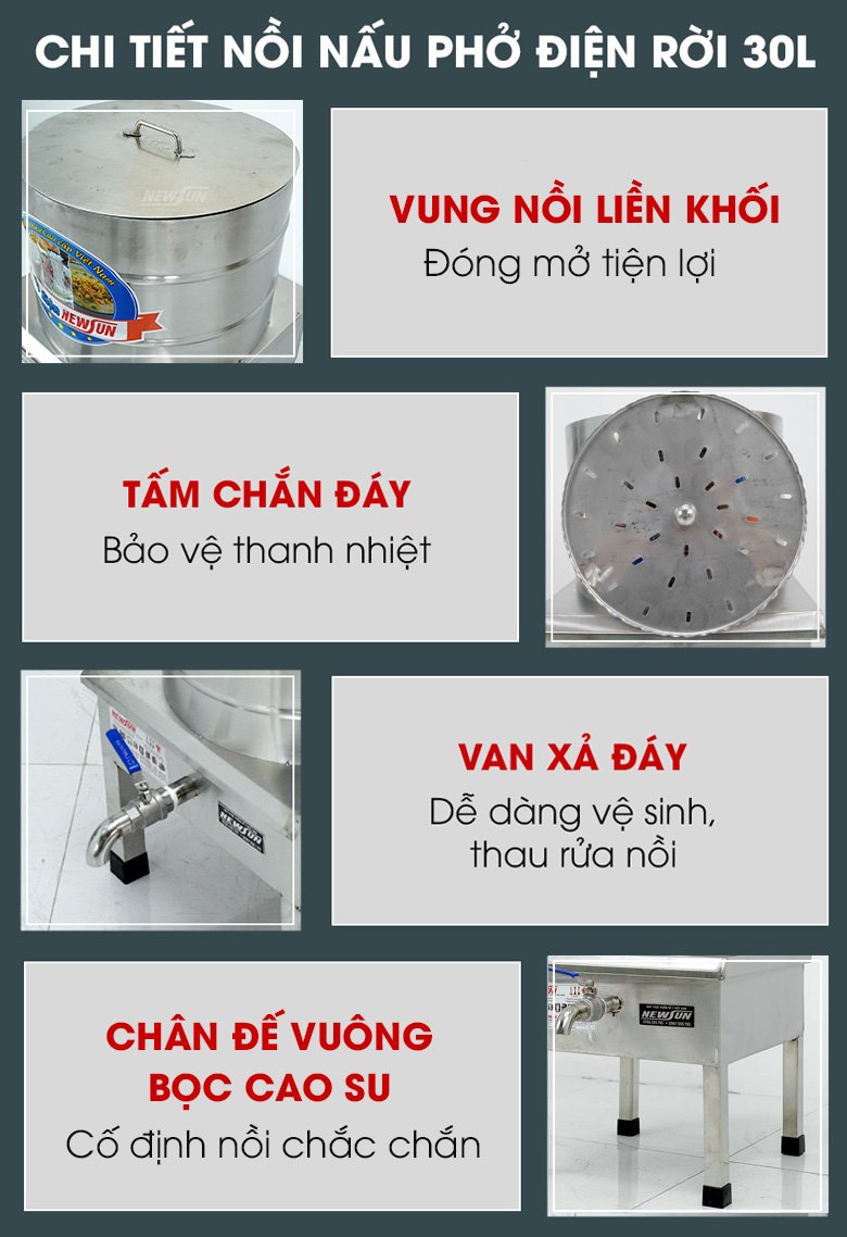 Các chi tiết nồi nấu phở bằng điện 30 lít Các chi tiết nồi nấu phở bằng điện 30 lít