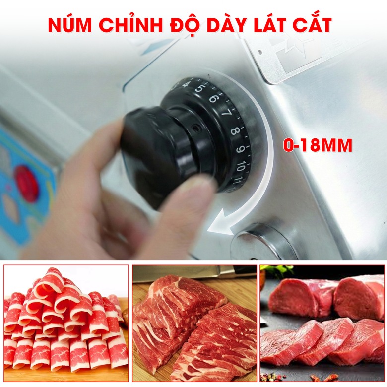 Núm chỉnh độ dày lát cắt từ 0-18mm
