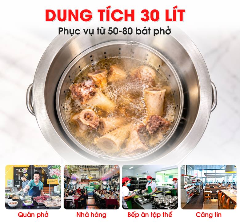 Dung tích 30 lít phù hợp nhiều đơn vị kinh doanh
