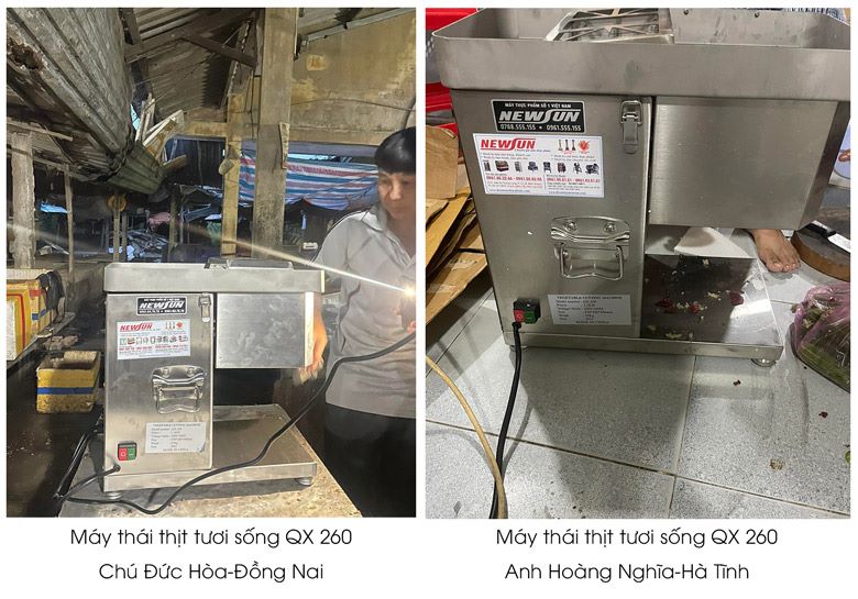 Khách hàng sử dụng máy thái thịt tươi sống QX-260 NEWSUN Khách hàng sử dụng máy thái thịt tươi sống QX-260 NEWSUN