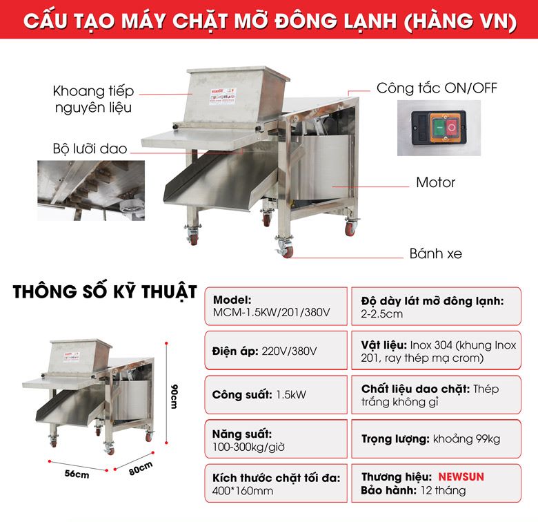 Cấu tạo chi tiết của máy chặt mỡ, thịt đông lạnh