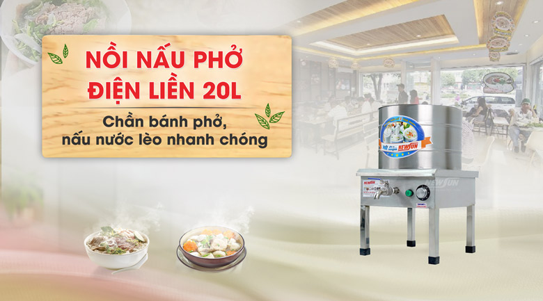 Nồi nấu phở điện liền 20 lít NEWSUN Nồi nấu phở điện liền 20 lít NEWSUN
