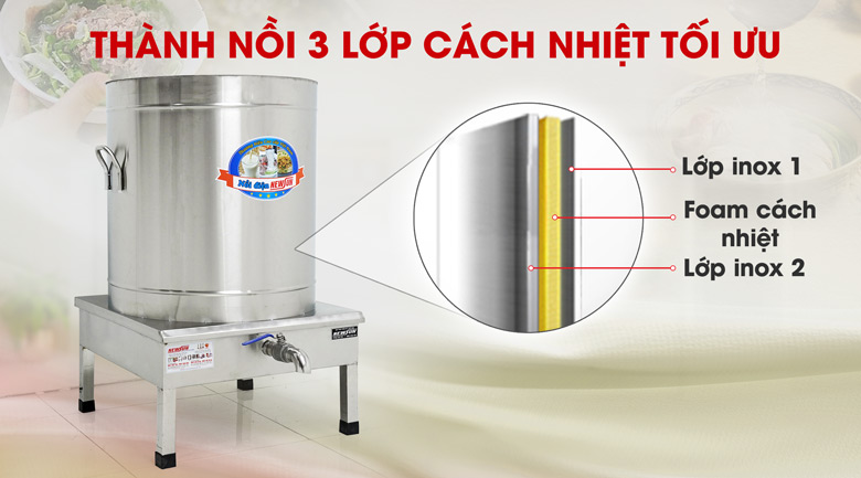 Thành nồi dày dặn có lớp cách nhiệt Thành nồi dày dặn có lớp cách nhiệt