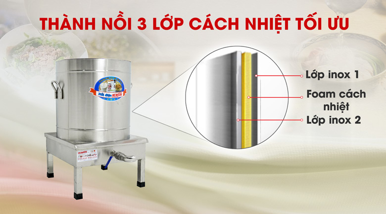 Thành nồi 3 lớp cách nhiệt tốt Thành nồi 3 lớp cách nhiệt tốt