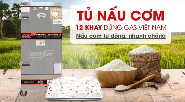 Tủ nấu cơm 12 khay dùng gas Việt Nam (48kg gạo/mẻ)