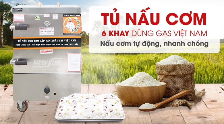 Tủ nấu cơm 6 khay dùng gas Việt Nam
