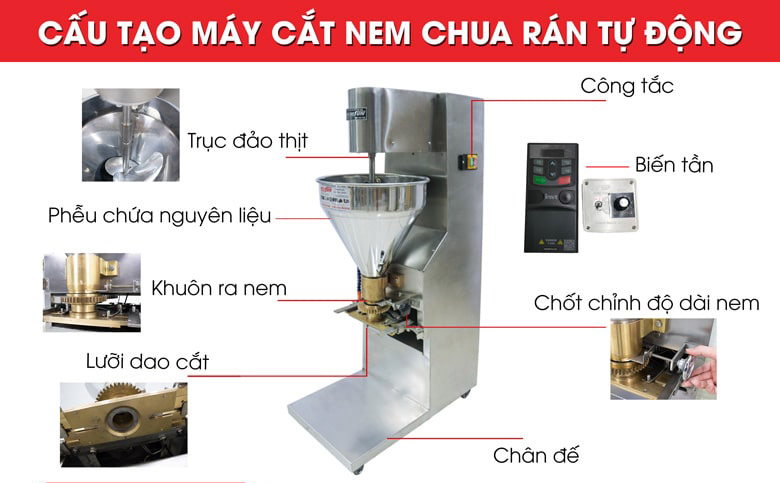 Cấu tạo máy cắt nem chua rán tự động NEWSUN