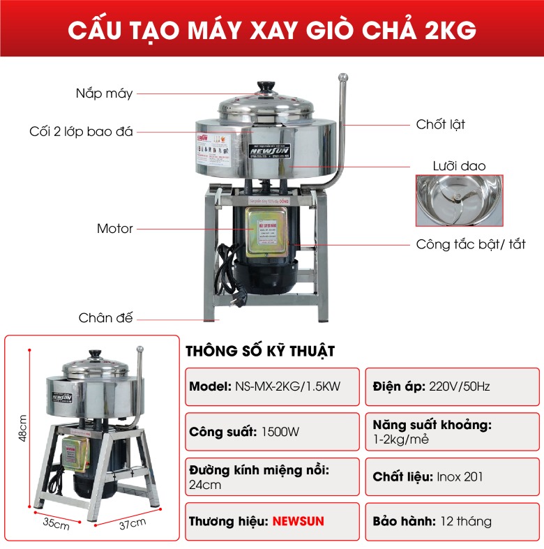 Cấu tạo máy xay giò chả mini 2kg Cấu tạo máy xay giò chả mini 2kg
