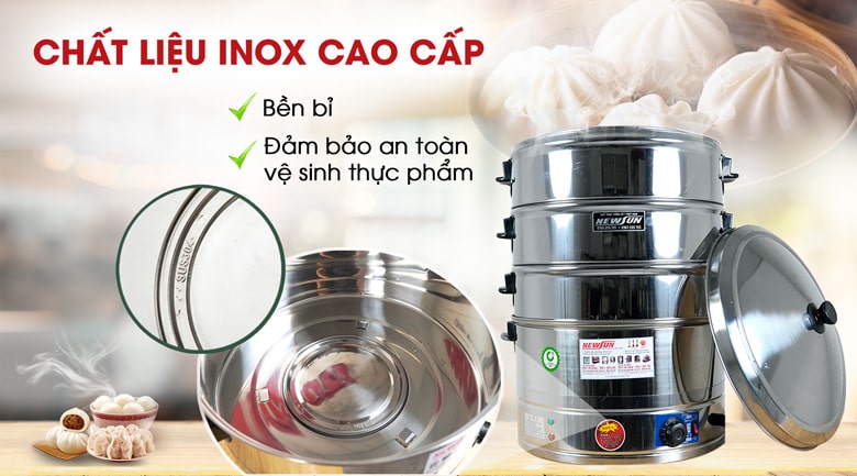 Nồi hấp bánh bao chất liệu inox, siêu bền bỉ