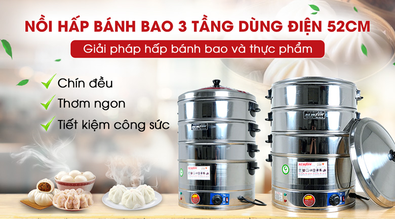 Nồi hấp bánh bao 3 tầng dùng điện 52cm