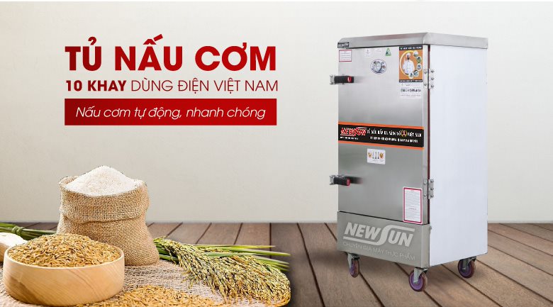 Tủ nấu cơm 10 khay dùng điện Việt Nam (40kg gạo/mẻ)