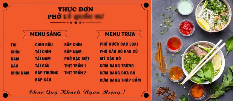 Menu quán phở bò kế hoạch mở quán ăn sáng: Menu quán phở bò