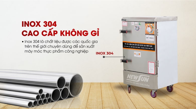 inox 304 cao cấp chịu nhiệt tốt, không bị muối, nước ăn mòn, giữ độ bền đẹp đến hàng chục năm