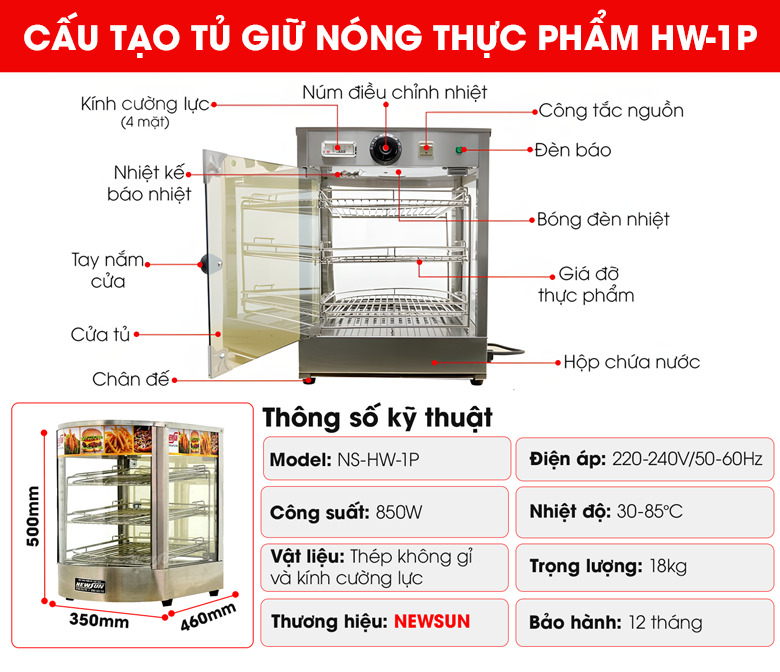 Cấu tạo tủ giữ nóng gà rán 1P