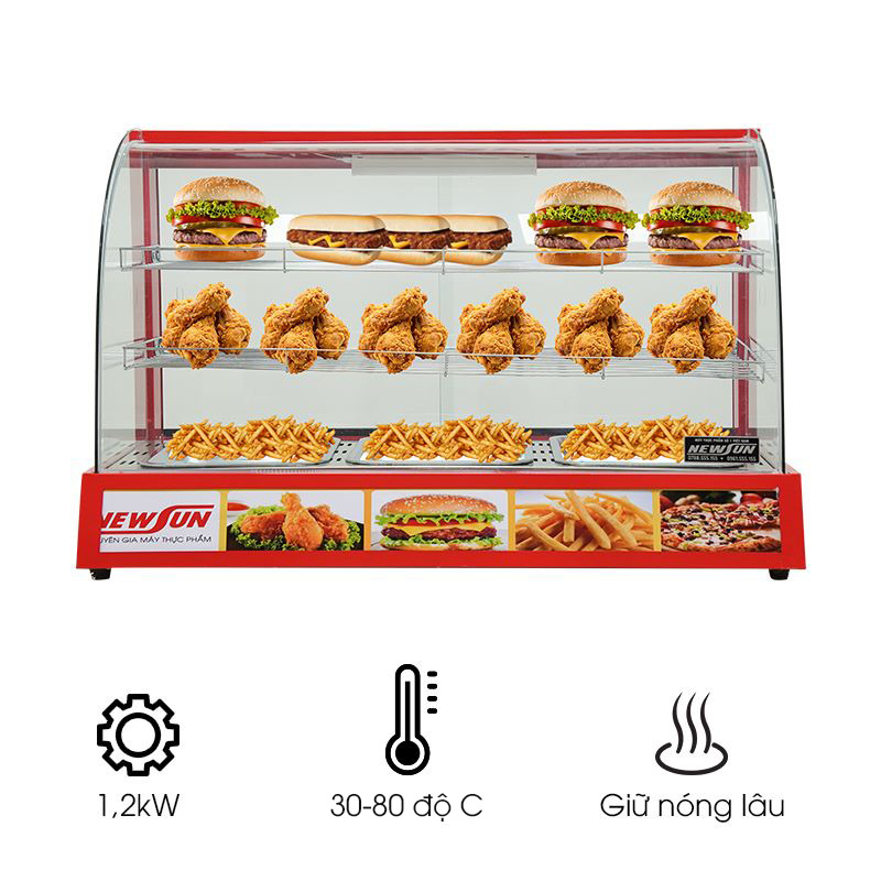 Tủ giữ nóng thực phẩm 3P (kính cong)