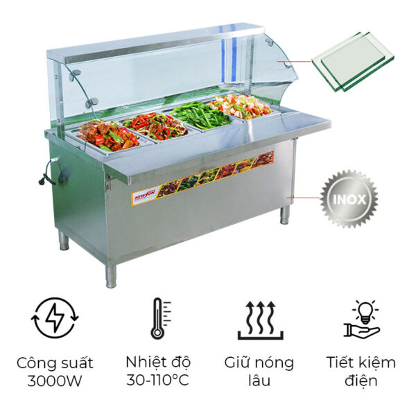 Bàn hâm nóng thức ăn kính cong KC-1800