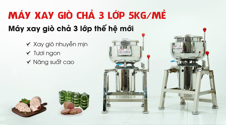 Máy xay giò chả 3 lớp thế hệ mới 5kg/mẻ - Điện máy thực phẩm NEWSUN