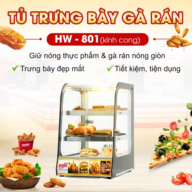 Tủ giữ nóng gà rán HW-801 (kính cong)