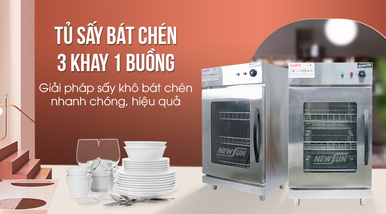 Tủ sấy bát đĩa 1 buồng 3 khay 