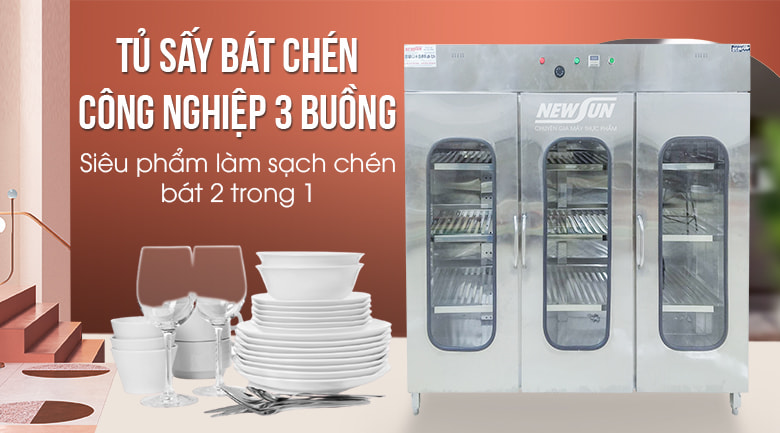 Tủ sấy bát đĩa 3 buồng 15 khay 