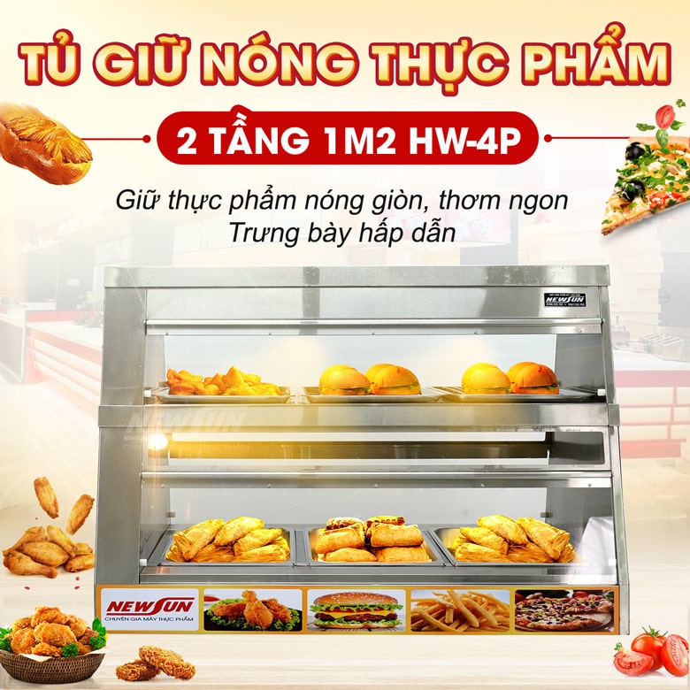 Tủ giữ nóng thực phẩm 2 tầng 1m2 HW-4P Tủ giữ nóng thực phẩm 2 tầng 1m2 HW-4P