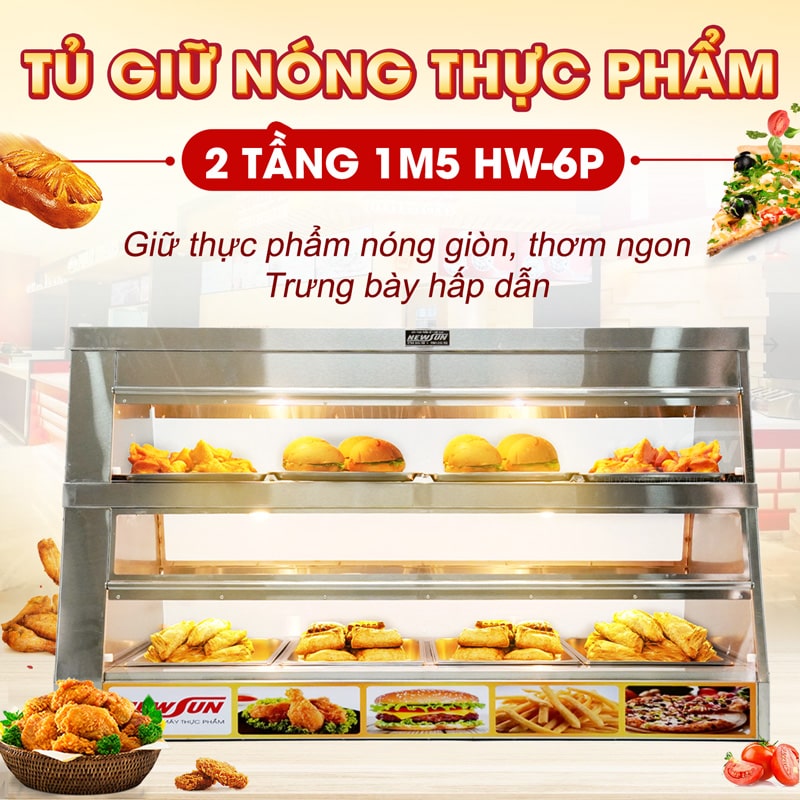 Tủ trưng bày gà rán 2 tầng 1m5 HW-6P