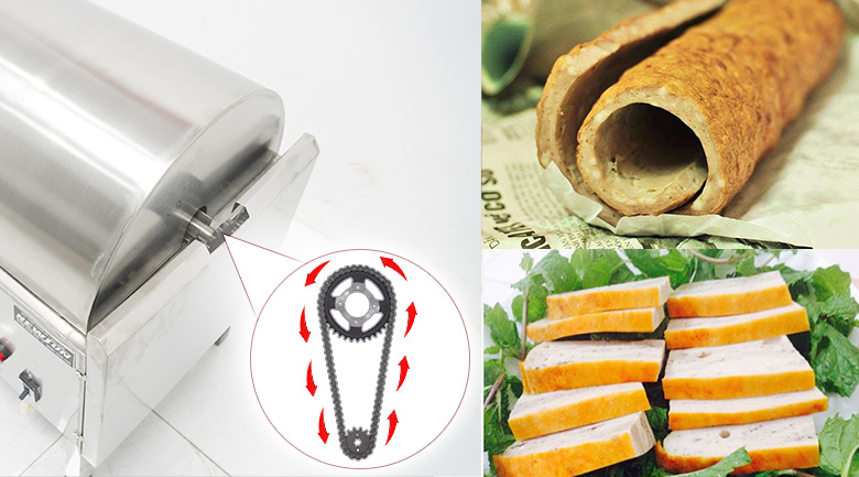 Bộ nhông xích chuyển động giúp chả nướng chín đều