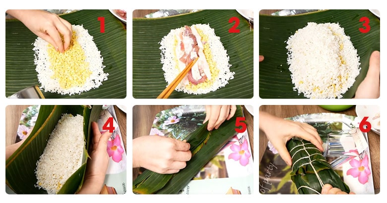 Bước 5: Gói bánh tét