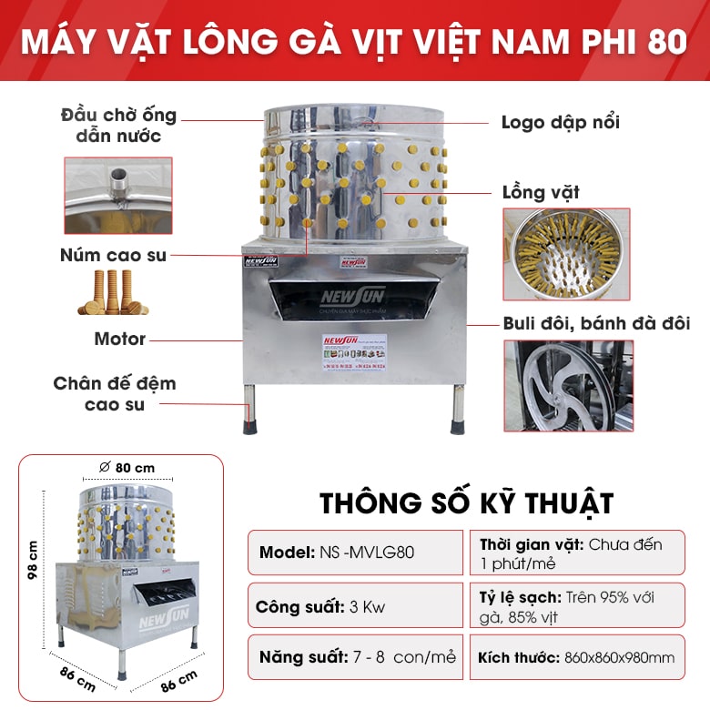 Máy vặt lông gà vịt Việt Nam phi 80cm