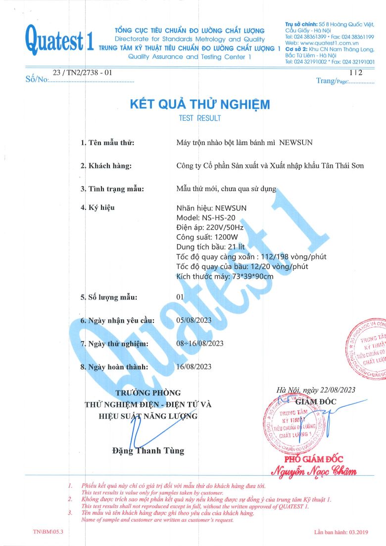 Kết quả thử nghiệm sản phẩm phù hợp tiêu chuẩn